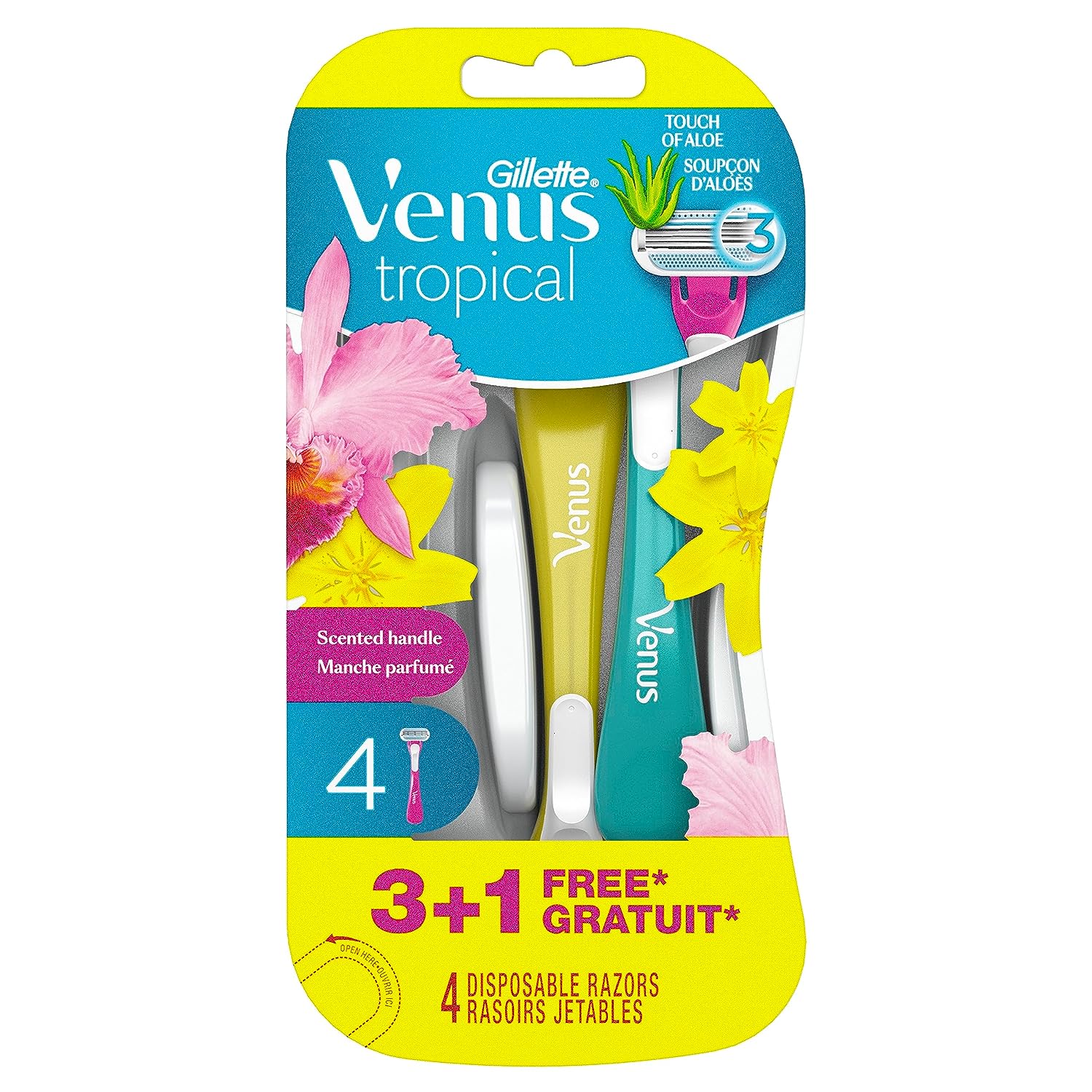Gillette Venus Tropical Disposable Razors for Women, 3 Count, Designed for  a Smooth Shave, Tropical Fragrance Scented Handles